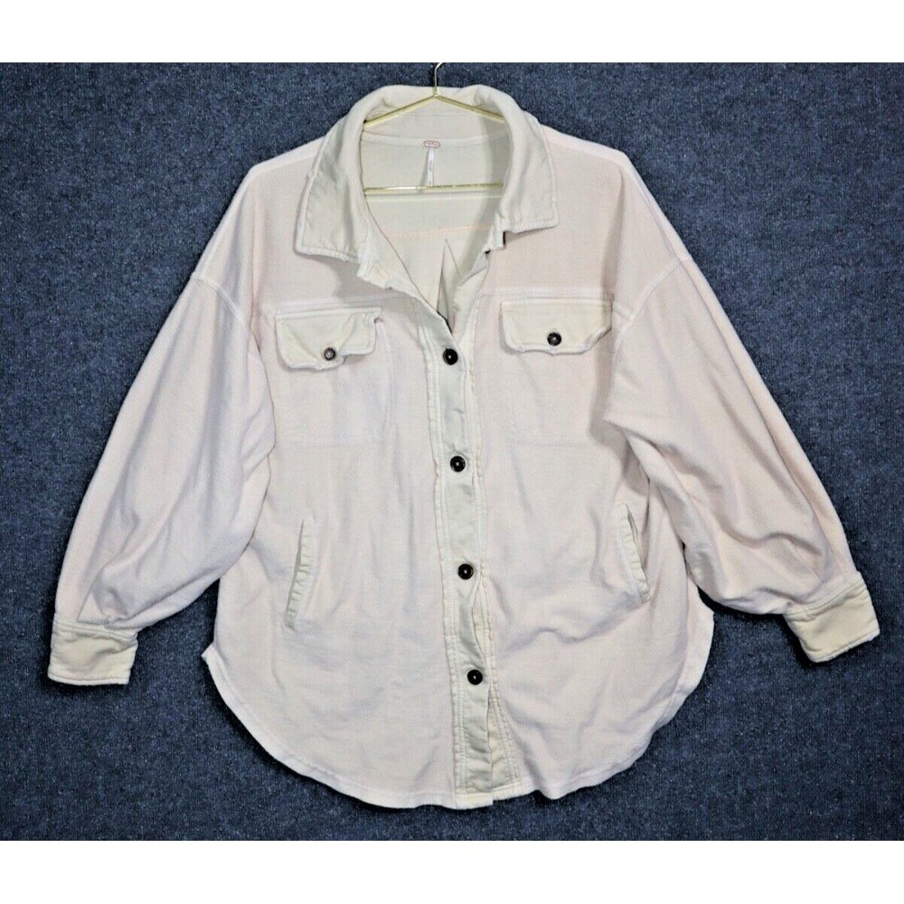 Free People Shirt Women Medium Beige Pale Pink Jacket Oversized Bohemian Festive